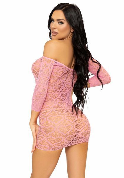 Платье-сетка с сердечками Leg Avenue Heart net mini dress Pink, завязки, открытые плечи, one size SO7960