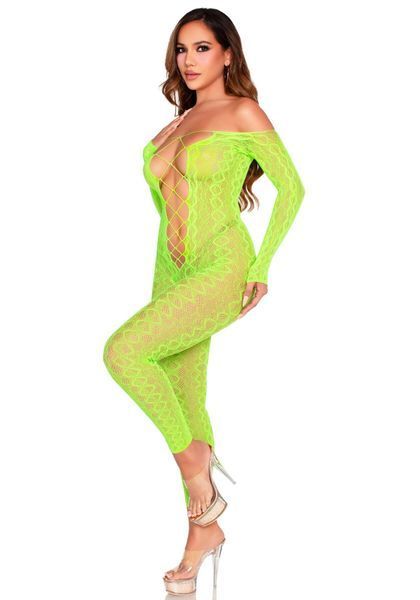 Бодистокинг Leg Avenue Crotchless Footless Lingerie Bodystocking One Size Neon Green SX2777