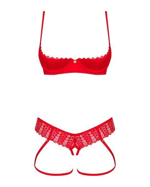 Комплект Obsessive Ingridia 2-pcs crotchless set XL/2XL, червоний, з доступом, відкриті груди SO9033