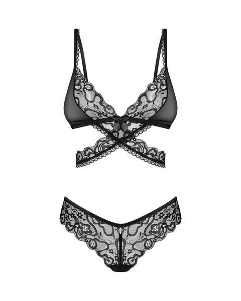 Комплект Obsessive Blomentis 2-pcs set, XL/2XL, кружевной, лиф с завязками на спине, трусики-слипы SX1032