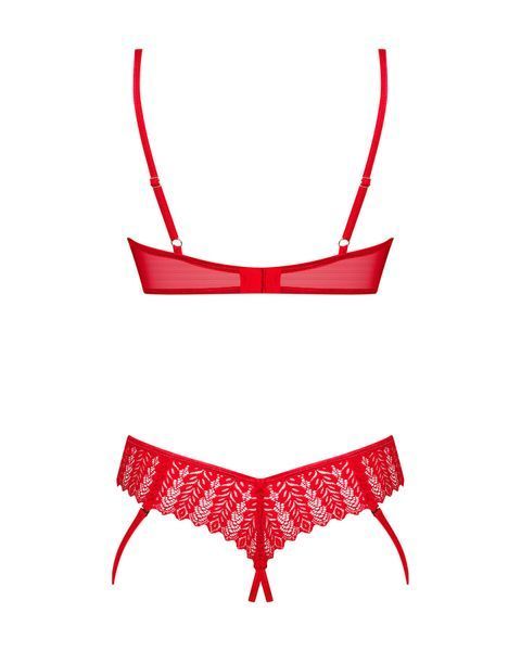 Комплект Obsessive Ingridia 2-pcs crotchless set XL/2XL, червоний, з доступом, відкриті груди SO9033