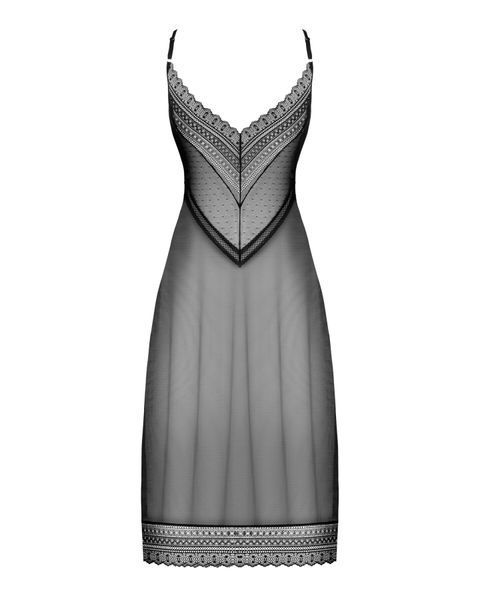 Полупрозрачная длинная сорочка Obsessive Estiqua chemise M/L, черный, ассиметричный крой SO7263