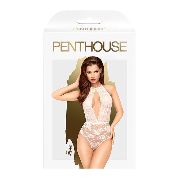 Боди с глубоким декольте и высокими трусиками Penthouse - Toxic Powder White S/M SO9600