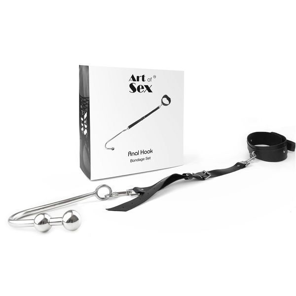 Анальний гак 3 із нашийником з натуральної шкіри Art of Sex - Anal hook, Чорний SO7738