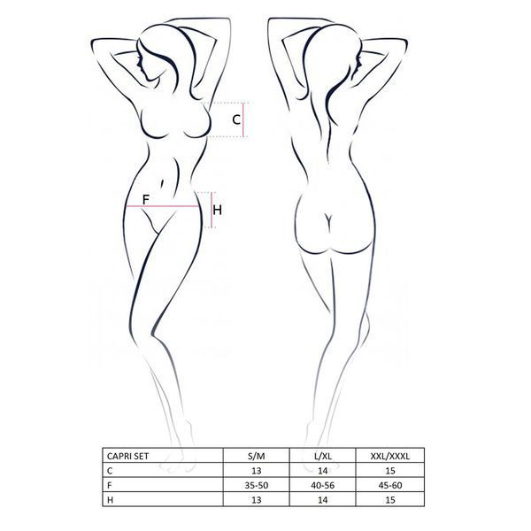 Комплект белья под латекс Passion CAPRI SET XXL/XXXL, black, мини-бикини, стринги, пояс для чулок EL10903