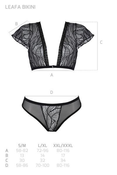 Комплект Passion LEAFA BIKINI black, XXL/XXXL, бюстгальтер-топ с рукавчиками, стринги-шортики с вырезом SX0499