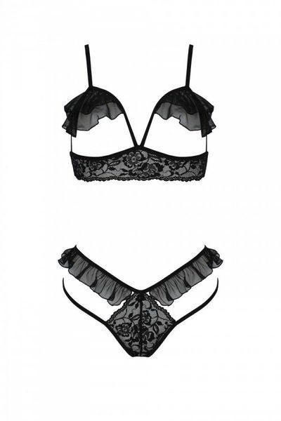 Еротичний комплект Passion DOLLY SET, XXL/XXXL, black, з відкритими чашками SO9706