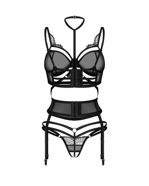 Комплект Obsessive Premisis Black 3-pcs crotchless set L/XL SX3115