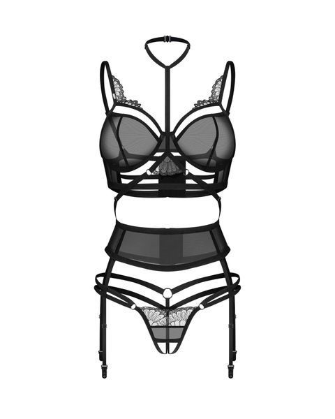 Комплект Obsessive Premisis Black 3-pcs crotchless set L/XL SX3115