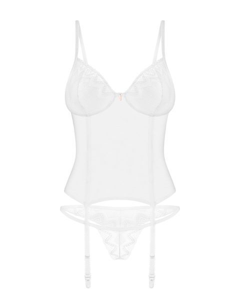 Корсет Obsessive Alissium corset & thong, XS/S, гибкие косточки, открытая спина, стринги в комплекте SX0600