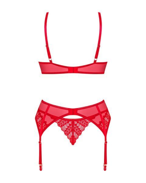 Комплект Obsessive Ingridia 3-pcs set XS/S, красный, бюстгальтер, стринги, пояс SO9034