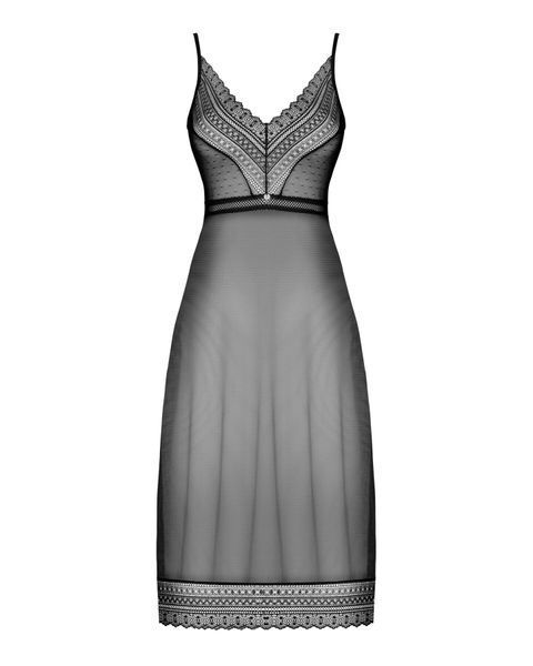 Полупрозрачная длинная сорочка Obsessive Estiqua chemise XL/2XL, черный, ассиметричный крой SO7264