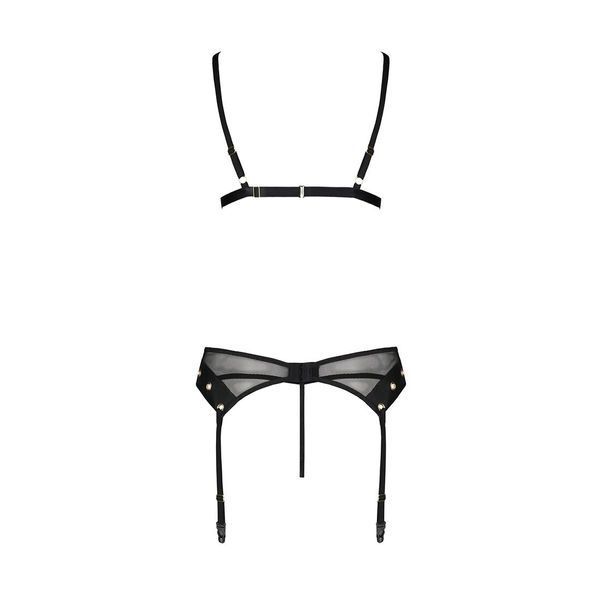 Комплект белья Passion NESSY SET S/M black, бюстгальтер, пояс для чулок, стринги SO8458