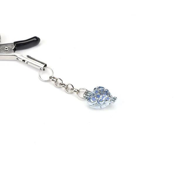 Затискачі для сосків із сердечком Liebe Seele Glow-in-dark Nipple Clamps Blue, світяться в темряві SX1683