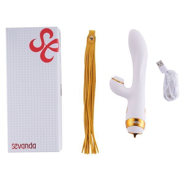 Вибратор-кролик с пульсацией и флоггером LOCKINK SEVANDA Whip Vibrating Massage Wand, бело-золотой SX0904