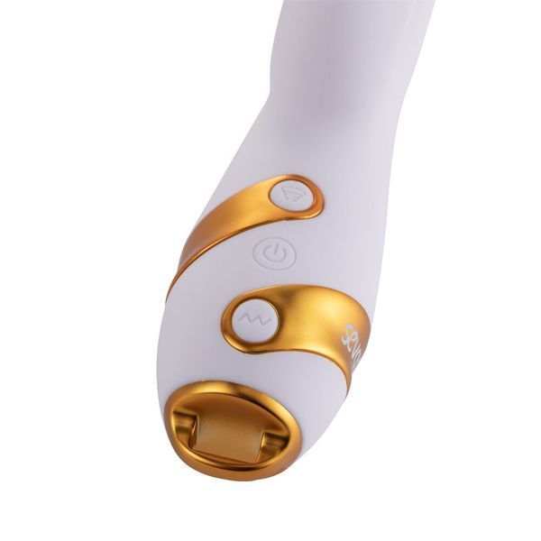 Вибратор-кролик с пульсацией и флоггером LOCKINK SEVANDA Whip Vibrating Massage Wand, бело-золотой SX0904