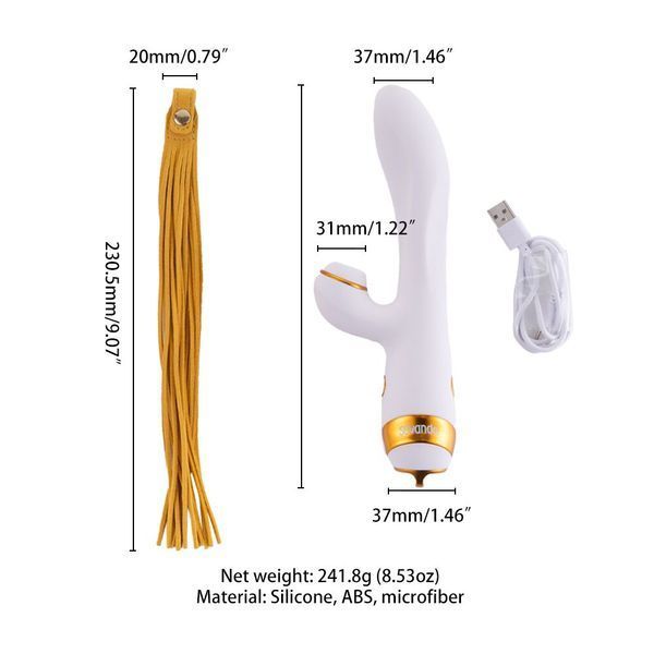 Вибратор-кролик с пульсацией и флоггером LOCKINK SEVANDA Whip Vibrating Massage Wand, бело-золотой SX0904