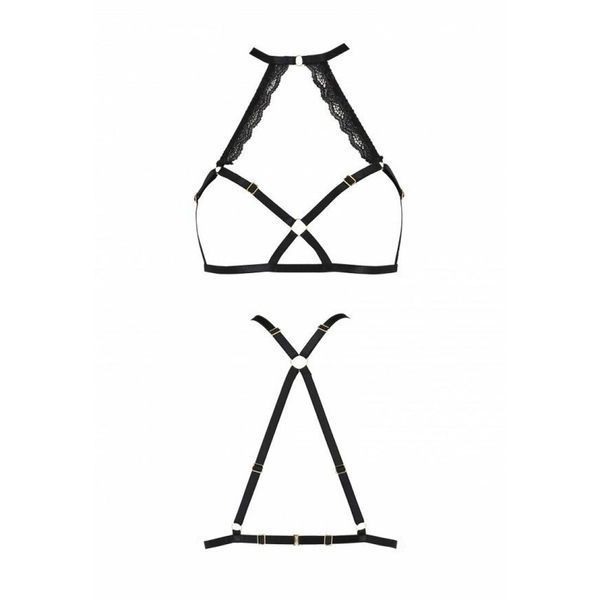 Портупея зі стреп із мереживом Passion Exclusive LORRY BRA XXL/XXXL, black, стрінги в комплекті SO6416