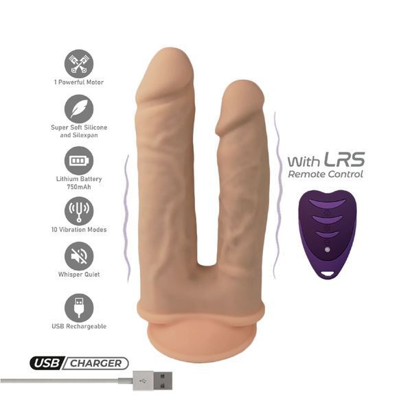 Двойной фаллоимитатор с вибрацией SilexD Double Gusto Vibro Flesh (Model 1 size 8" & 7") + LRS, диаметр 4,5 см и 3,7 см SO8209