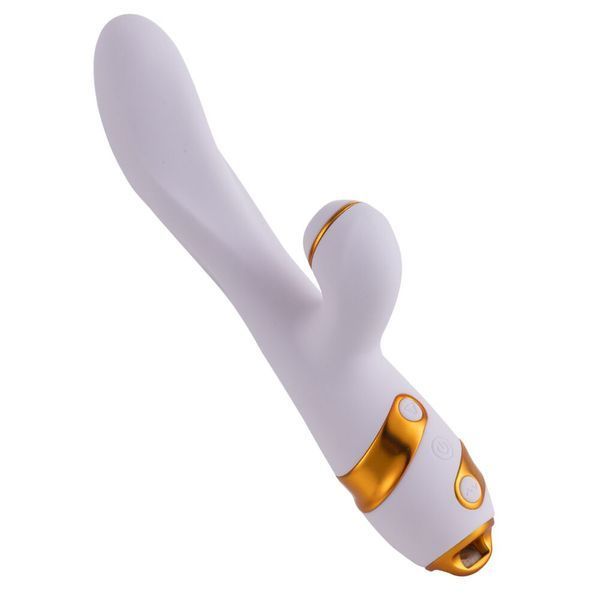 Вибратор-кролик с пульсацией и флоггером LOCKINK SEVANDA Whip Vibrating Massage Wand, бело-золотой SX0904
