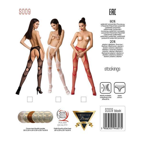 Эротические колготки-бодистокинг Passion S009 red, имитация чулок и пояса PSS009R