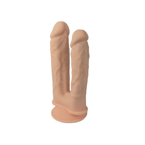 Двойной фаллоимитатор с вибрацией SilexD Double Gusto Vibro Flesh (Model 1 size 8" & 7") + LRS, диаметр 4,5 см и 3,7 см SO8209