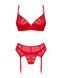 Комплект Obsessive Ingridia 3-pcs set XS/S, красный, бюстгальтер, стринги, пояс SO9034 фото 3