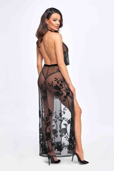Сукня Noir Handmade F312 Divinity, 3XL, black, прозора, до підлоги, відкрита спина, розріз збоку SX0314