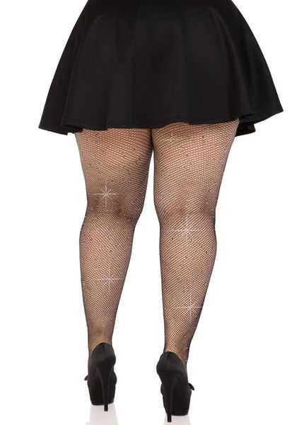 Колготки Leg Avenue Rhinestone micro net tights Plus size Black, мелкая сетка, стразы SX1729
