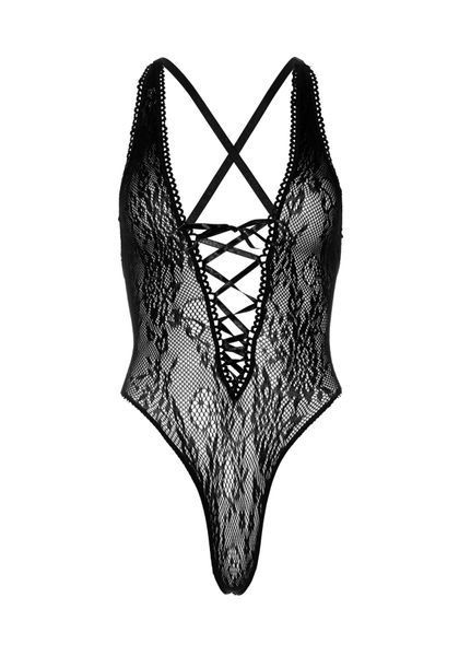 Мереживне боді Leg Avenue Floral lace thong teddy Black, шнурівка на грудях, one size SO7902