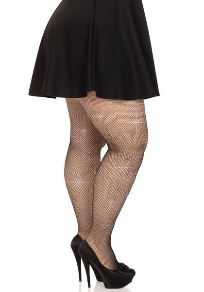 Колготки Leg Avenue Rhinestone micro net tights Plus size Black, мелкая сетка, стразы SX1729