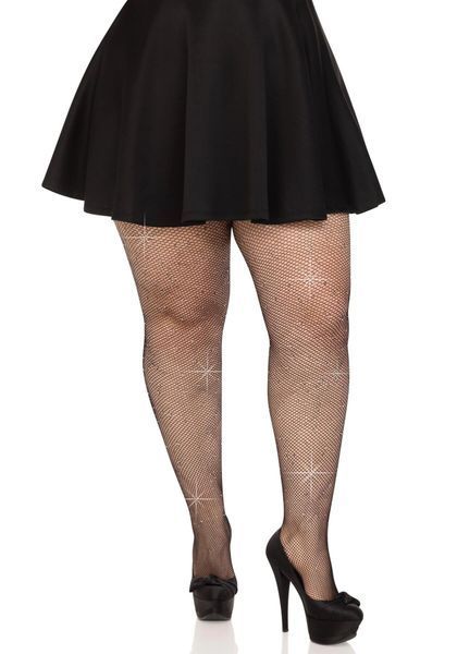 Колготки Leg Avenue Rhinestone micro net tights Plus size Black, мелкая сетка, стразы SX1729