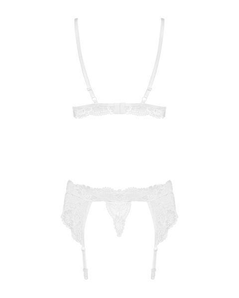 Кружевной комплект белья Obsessive 810-SEG-2 S/M White, бюстгальтер, стринги, пояс для чулок SO7165