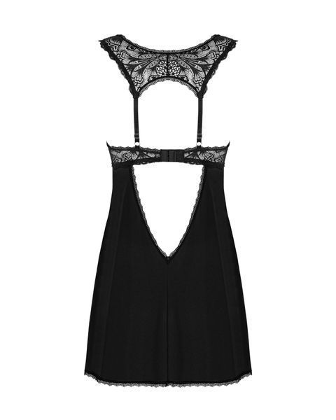 Сорочка бебі-дол з мереживом на грудях Obsessive Donna Dream babydoll XS/S Black, стрінги SO8630
