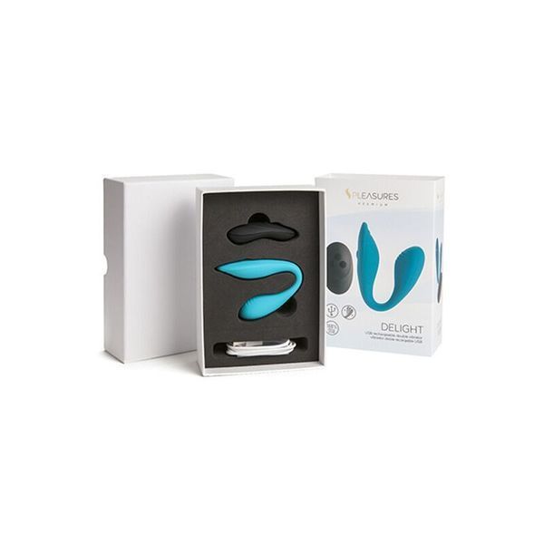 Подвійний вібратор S Pleasures Premium Delight, бірюзовий, для клітора та точки G, 10 режимів SX1610