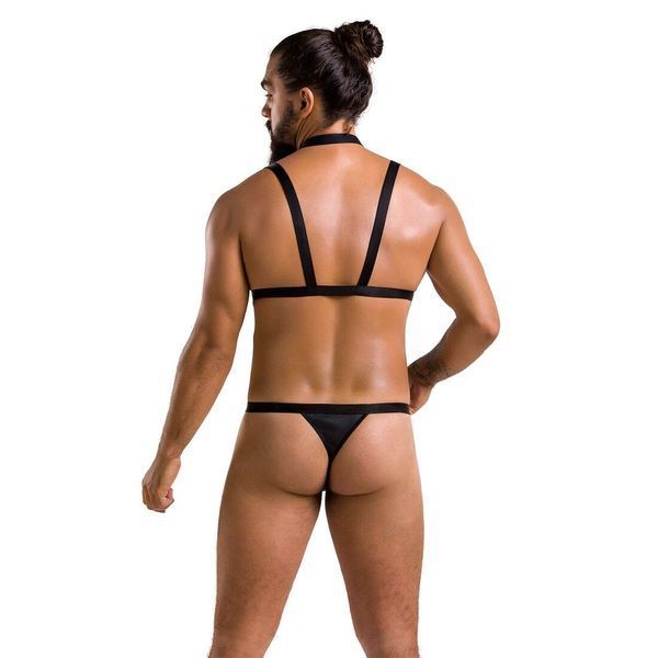 Комплект чоловічої білизни зі стреп Passion 039 SET ANDREW S/M Black, стринги, шлейки SO7589
