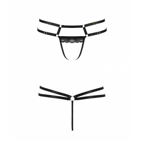 Трусики-стринги из стреп с кружевом Passion Exclusive LORRY THONG XXL/XXXL, black SO6417