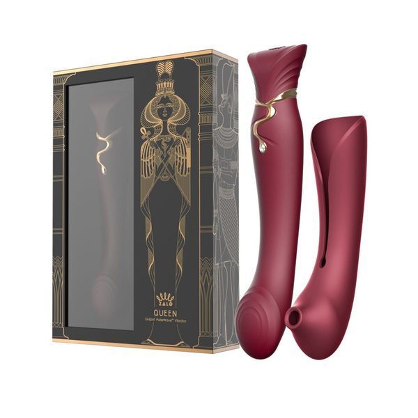 Смартвибратор 3в1 Zalo &mdash; Queen Set Wine Red, пульсирующая жемчужина и вакуум, кристалл Swarovski SO6662