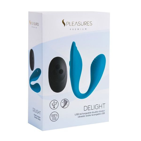 Подвійний вібратор S Pleasures Premium Delight, бірюзовий, для клітора та точки G, 10 режимів SX1610