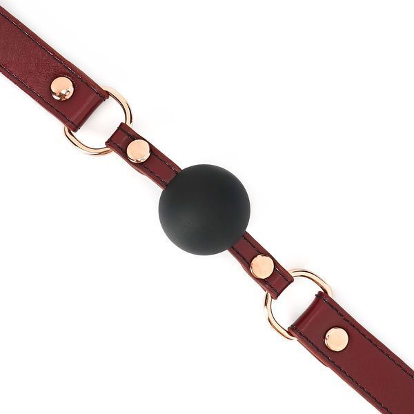 Силіконовий кляп Liebe Seele Wine Red Ball Gag, діаметр кульки 4,3 см, ремінь із натуральної шкіри SO9450