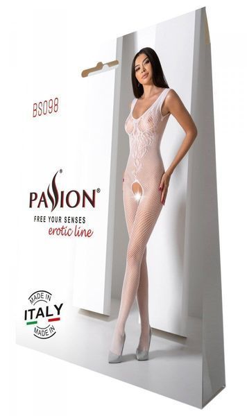 Бодістокінг з крилами Passion BS098 One Size, white, середня сітка, відкритий доступ SO8937