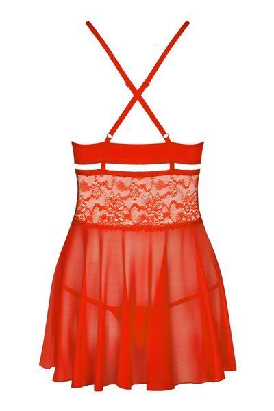Бебі-дол Obsessive 838-BAB-3 babydoll & thong, S/M, червоний, мереживний ліф, стрінги в комплекті SX1119