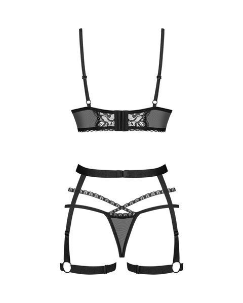 Комплект Obsessive Blomentis 3-pcs set, XL/2XL, мягкий лиф, стринги со стрепами, пояс с гартерами SX1035