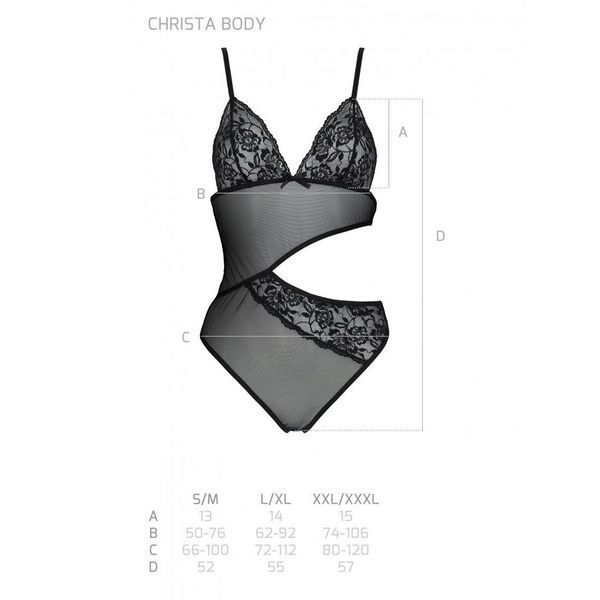 Боді з ажурним ліфом Passion CHRISTA BODY S/M, black SO5754