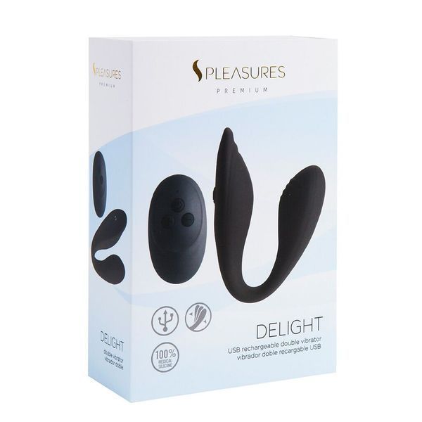 Подвійний вібратор S Pleasures Premium Delight, чорний, для клітора та точки G, 10 режимів SX1611