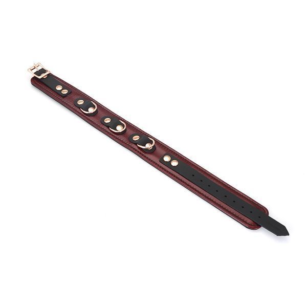 Кожаный ошейник с поводком Liebe Seele Wine Red Collar and Leash, 3 кольца для крепления SO9451