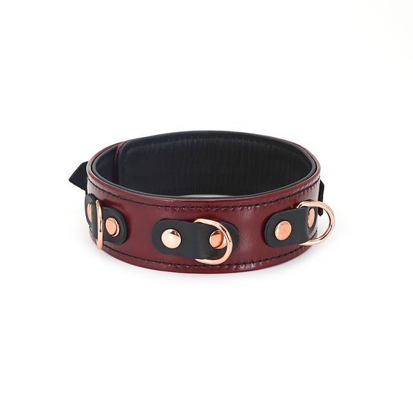 Кожаный ошейник с поводком Liebe Seele Wine Red Collar and Leash, 3 кольца для крепления SO9451
