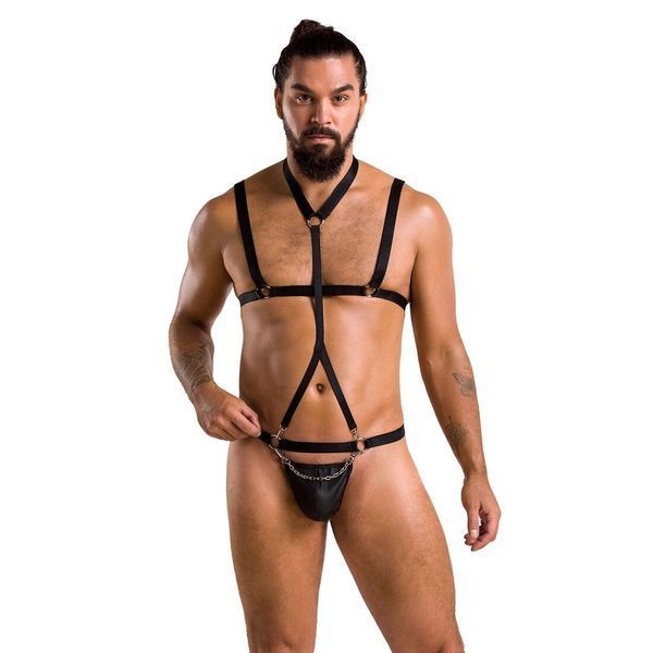 Комплект мужского белья из стреп Passion 039 SET ANDREW XXL/XXXL Black, стринги, шлейка SO7590