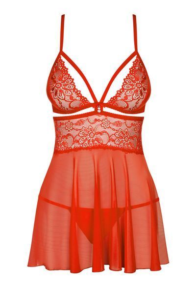 Бебі-дол Obsessive 838-BAB-3 babydoll & thong, L/XL, червоний, мереживний ліф, стрінги в комплекті SX1120
