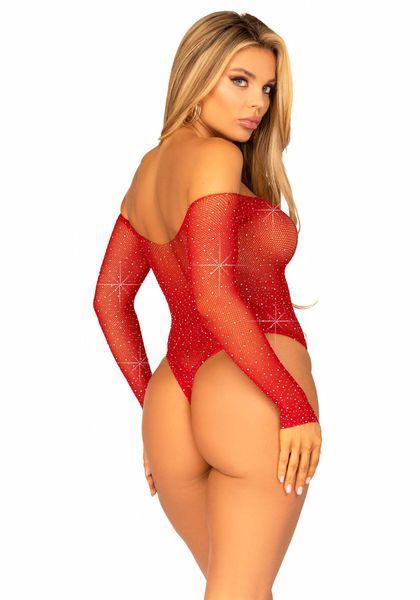 Сітчасте боді зі стразами Leg Avenue Crystalized fishnet bodysuit Red One Size SO9138